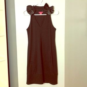 Classic black high neck ruffle dress